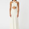 MISHA Dresses | Azalia Lace Trim Satin Maxi Dress